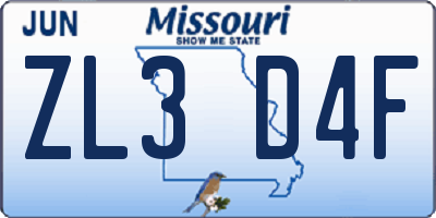 MO license plate ZL3D4F