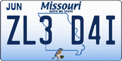 MO license plate ZL3D4I