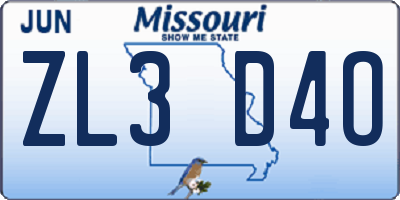 MO license plate ZL3D4O