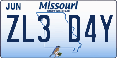 MO license plate ZL3D4Y