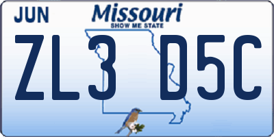 MO license plate ZL3D5C