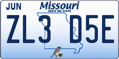 MO license plate ZL3D5E