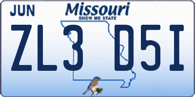 MO license plate ZL3D5I