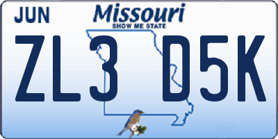 MO license plate ZL3D5K