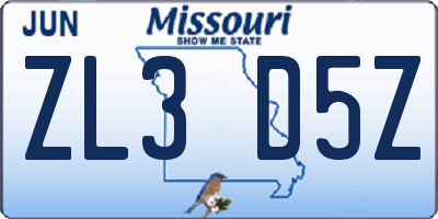 MO license plate ZL3D5Z