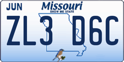 MO license plate ZL3D6C