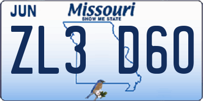 MO license plate ZL3D6O