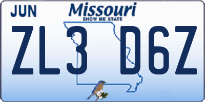 MO license plate ZL3D6Z