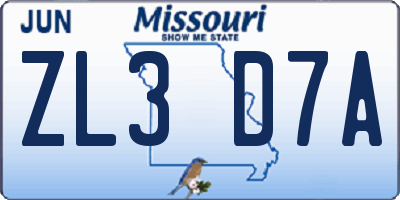 MO license plate ZL3D7A