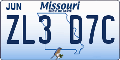 MO license plate ZL3D7C