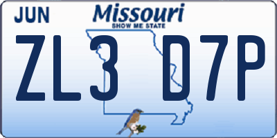 MO license plate ZL3D7P