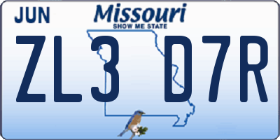 MO license plate ZL3D7R