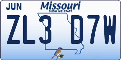 MO license plate ZL3D7W