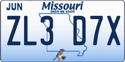 MO license plate ZL3D7X