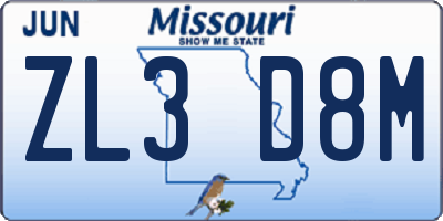 MO license plate ZL3D8M