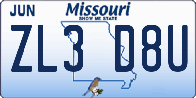 MO license plate ZL3D8U