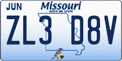 MO license plate ZL3D8V