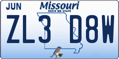 MO license plate ZL3D8W