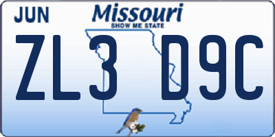 MO license plate ZL3D9C