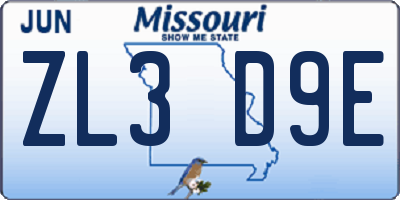 MO license plate ZL3D9E