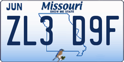 MO license plate ZL3D9F