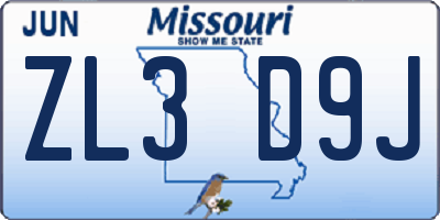 MO license plate ZL3D9J