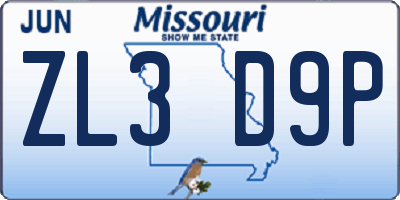 MO license plate ZL3D9P