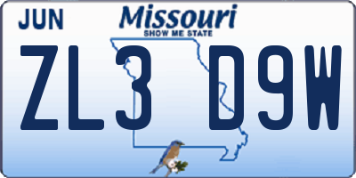 MO license plate ZL3D9W