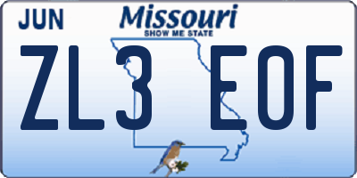 MO license plate ZL3E0F
