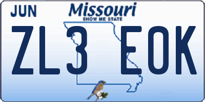 MO license plate ZL3E0K