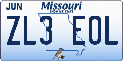 MO license plate ZL3E0L