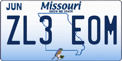 MO license plate ZL3E0M