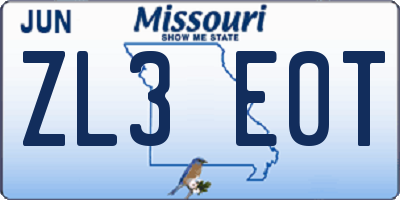 MO license plate ZL3E0T
