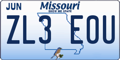 MO license plate ZL3E0U