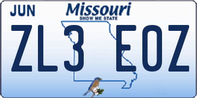 MO license plate ZL3E0Z