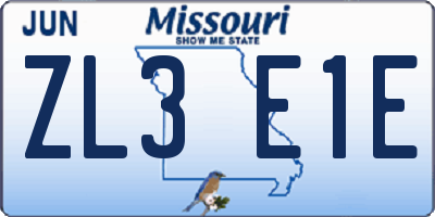 MO license plate ZL3E1E