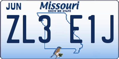 MO license plate ZL3E1J