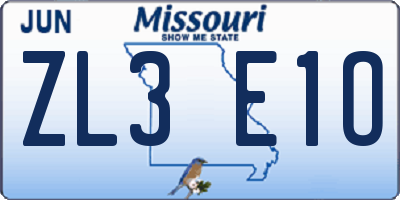 MO license plate ZL3E1O