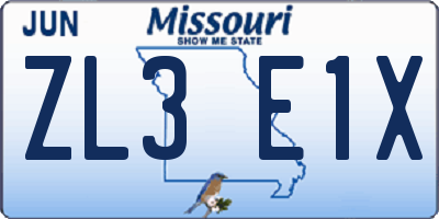 MO license plate ZL3E1X