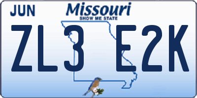 MO license plate ZL3E2K