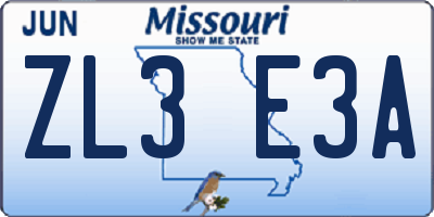 MO license plate ZL3E3A