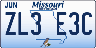 MO license plate ZL3E3C