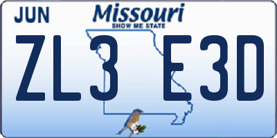 MO license plate ZL3E3D