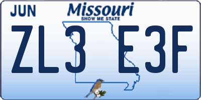 MO license plate ZL3E3F