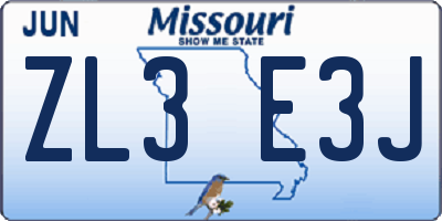 MO license plate ZL3E3J