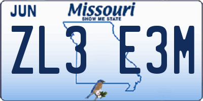 MO license plate ZL3E3M