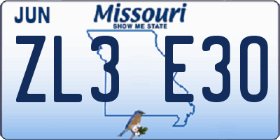 MO license plate ZL3E3O