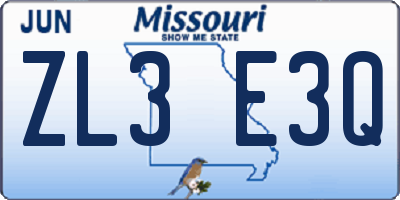 MO license plate ZL3E3Q