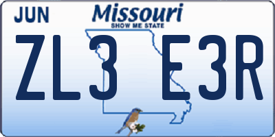 MO license plate ZL3E3R
