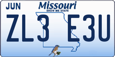 MO license plate ZL3E3U